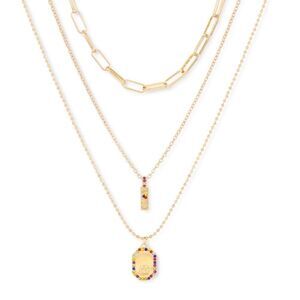Guess Gold-Tone Rainbow Pride Layered Necklace - Gold Rainbow Set of Necklaces